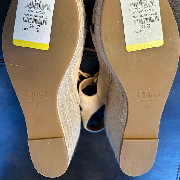 CHLOE Women's Beige AnKle Tie Suede Espadrille Wedge Sandals - Picture 6 of 6